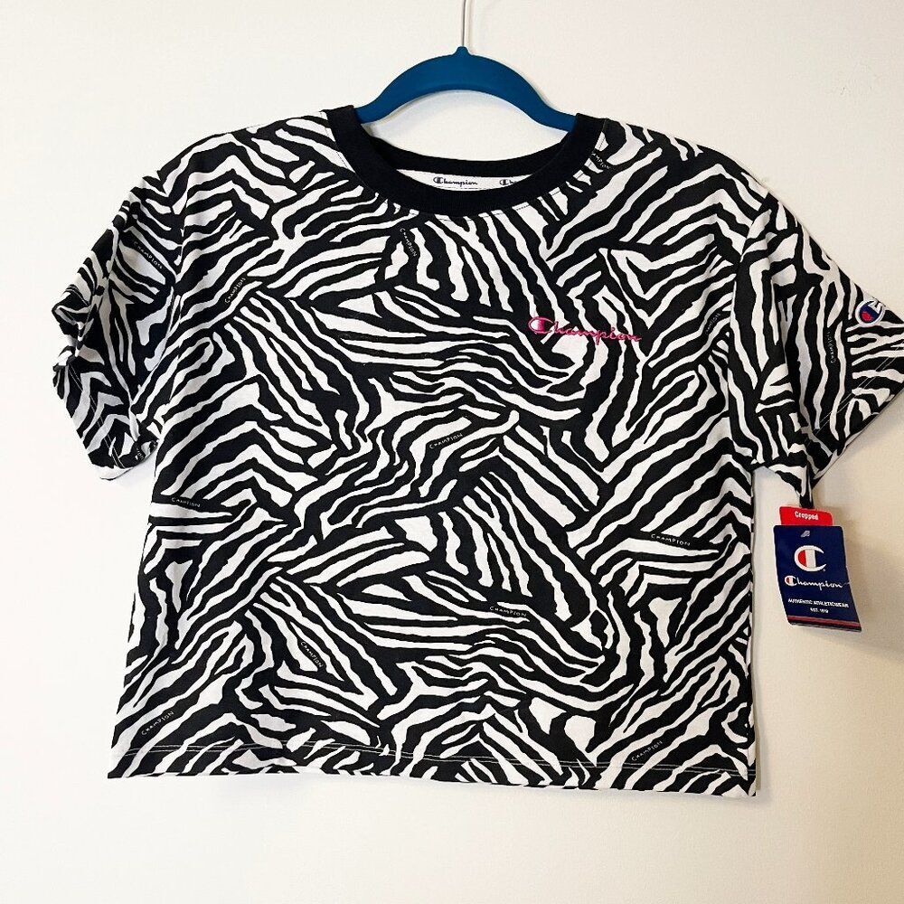 Champion Abstract Zebra Striped Cropped Boxy Shirt - Size Small